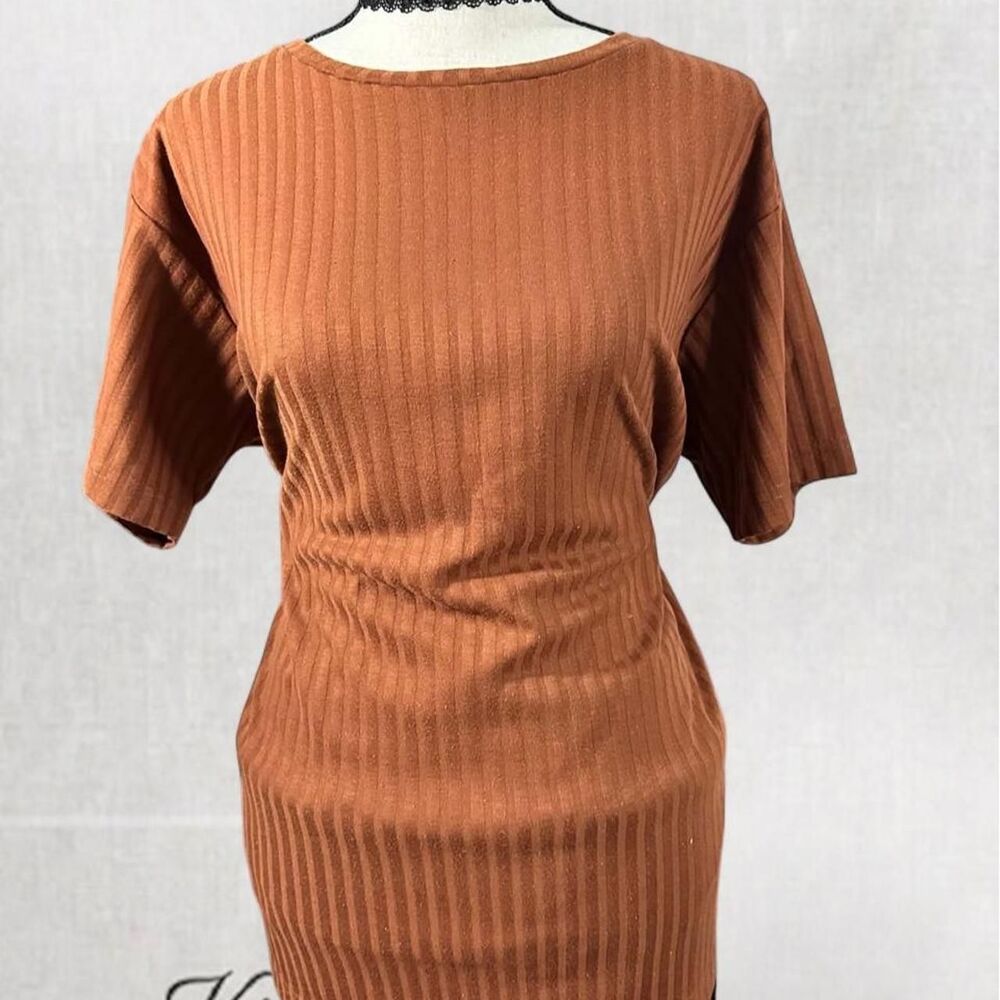 Retro 90’s Style Burnt Orange Ribbd Short Sleeve Fall Aesthetic Top